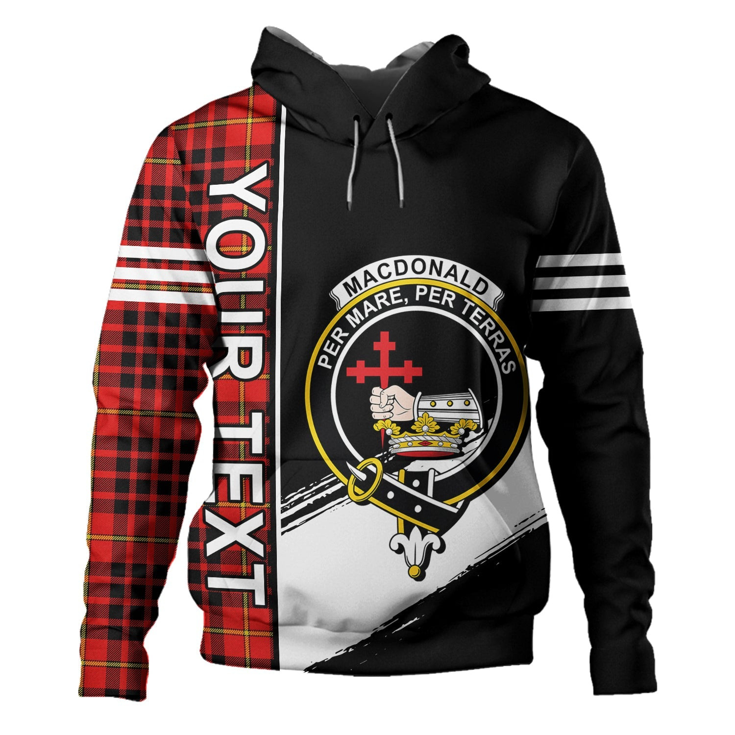 ScotsTee Shop Scottish MacDonald of Ardnamurchan (Donald of Ardnamurchan) Modern Clan Crest Tartan Hoodie Quarter Personalized
