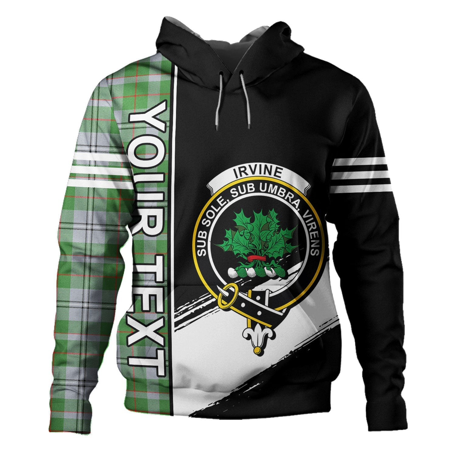 ScotsTee Shop Scottish Irvine of Glentulchan Modern Clan Crest Tartan Hoodie Quarter Personalized