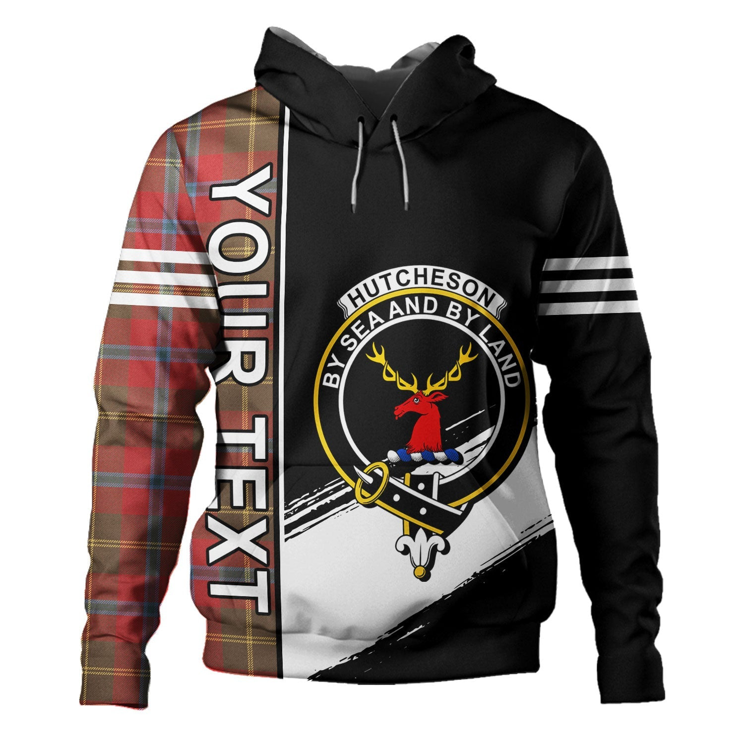 ScotsTee Shop Scottish Hutcheson Weathered Clan Crest Tartan Hoodie Quarter Personalized