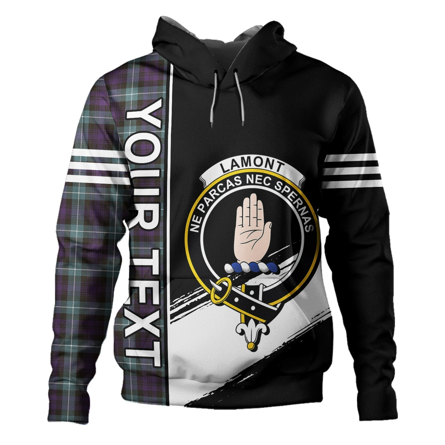 ScotsTee Shop Scottish Lamont (MacLamont) Weathered Clan Crest Tartan Hoodie Quarter Personalized