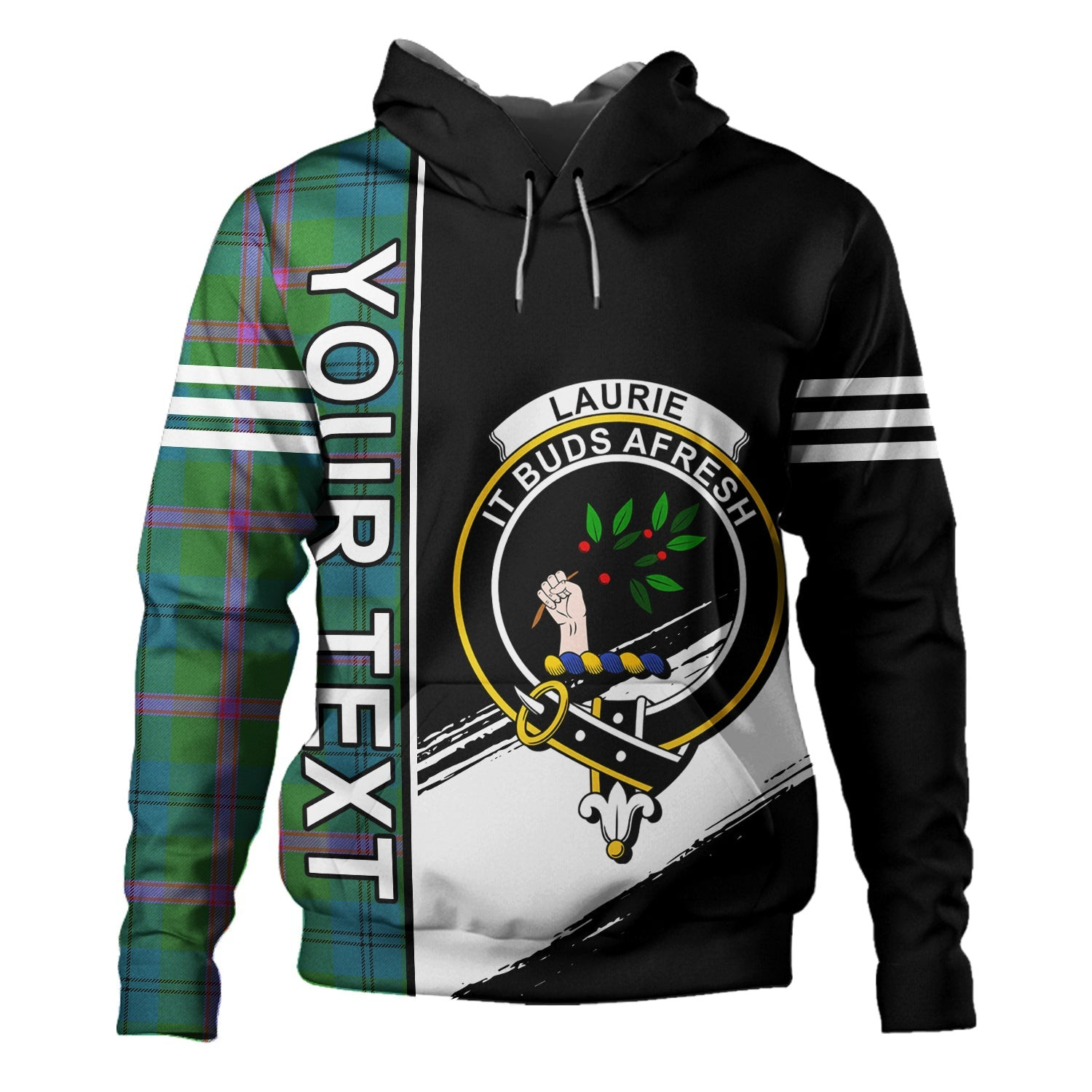 ScotsTee Shop Scottish Laurie Ancient Clan Crest Tartan Hoodie Quarter Personalized