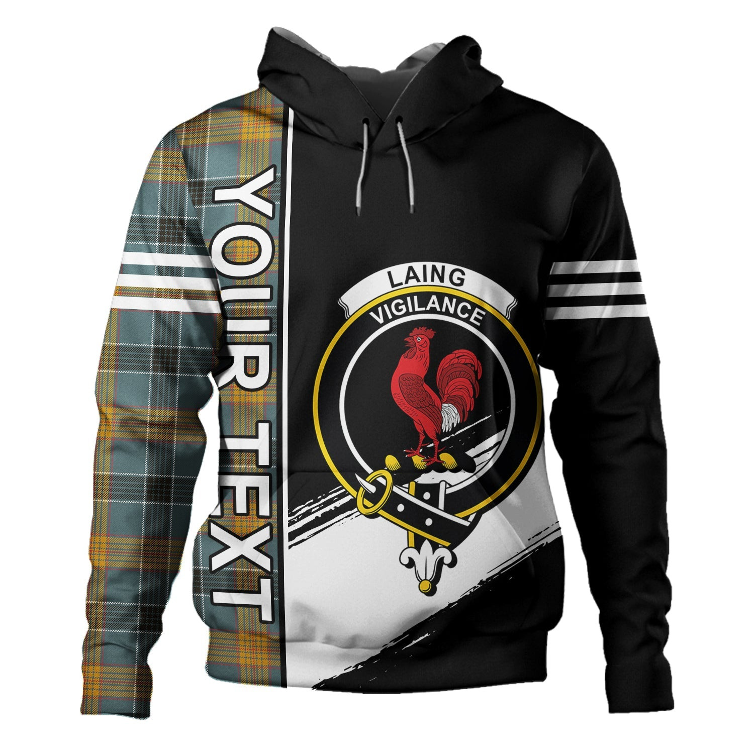 ScotsTee Shop Scottish Laing (Lang) Weathered Clan Crest Tartan Hoodie Quarter Personalized