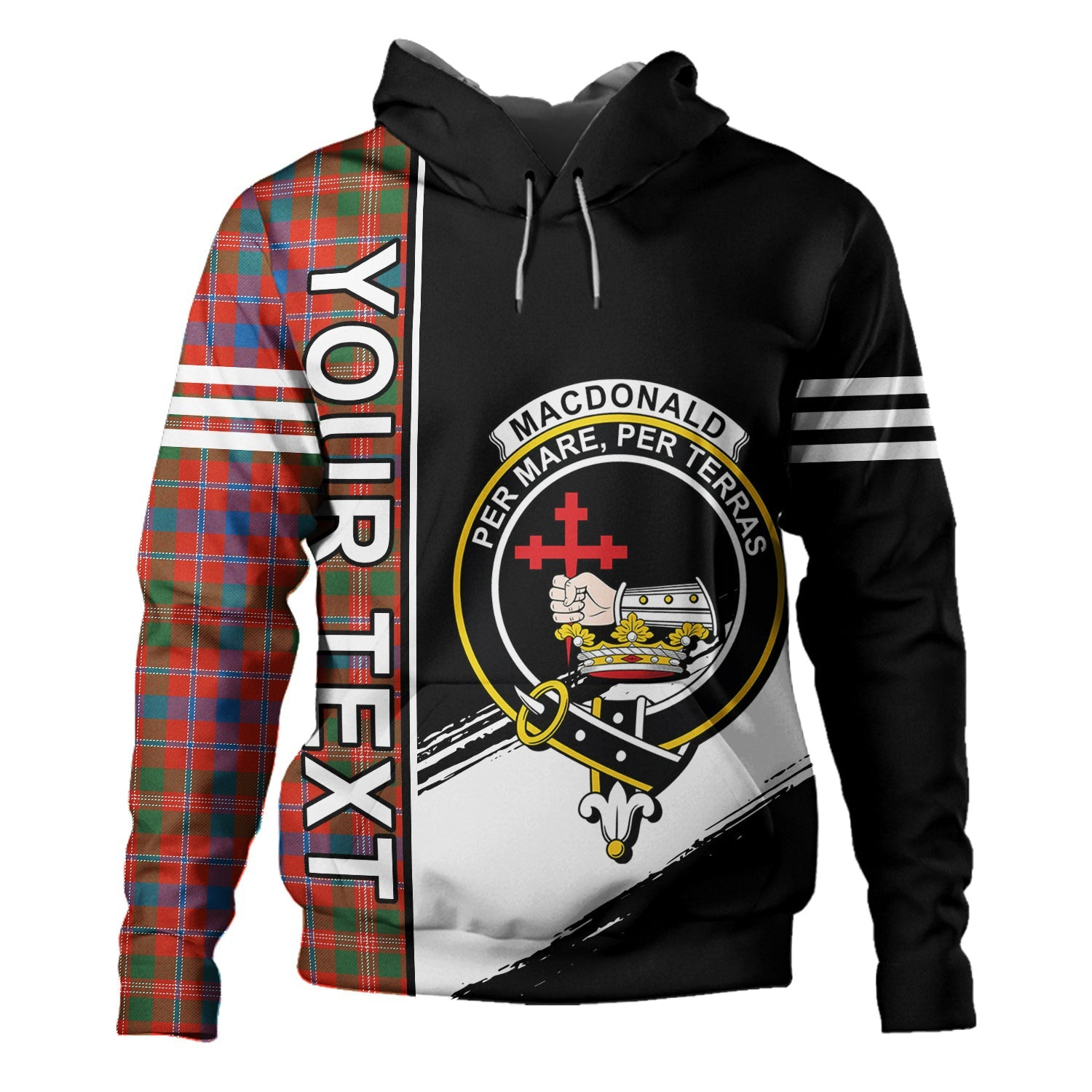 ScotsTee Shop Scottish MacDonald of Glenaladale (Donald of Glenaladale) Ancient Clan Crest Tartan Hoodie Quarter Personalized