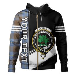 ScotsTee Shop Scottish Irvine of Bonshaw Weathered Clan Crest Tartan Hoodie Quarter Personalized