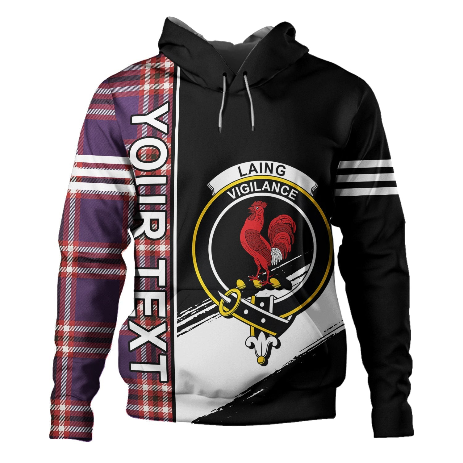 ScotsTee Shop Scottish Laing of Archiestown (Lang of Archiestown) Weathered Clan Crest Tartan Hoodie Quarter Personalized