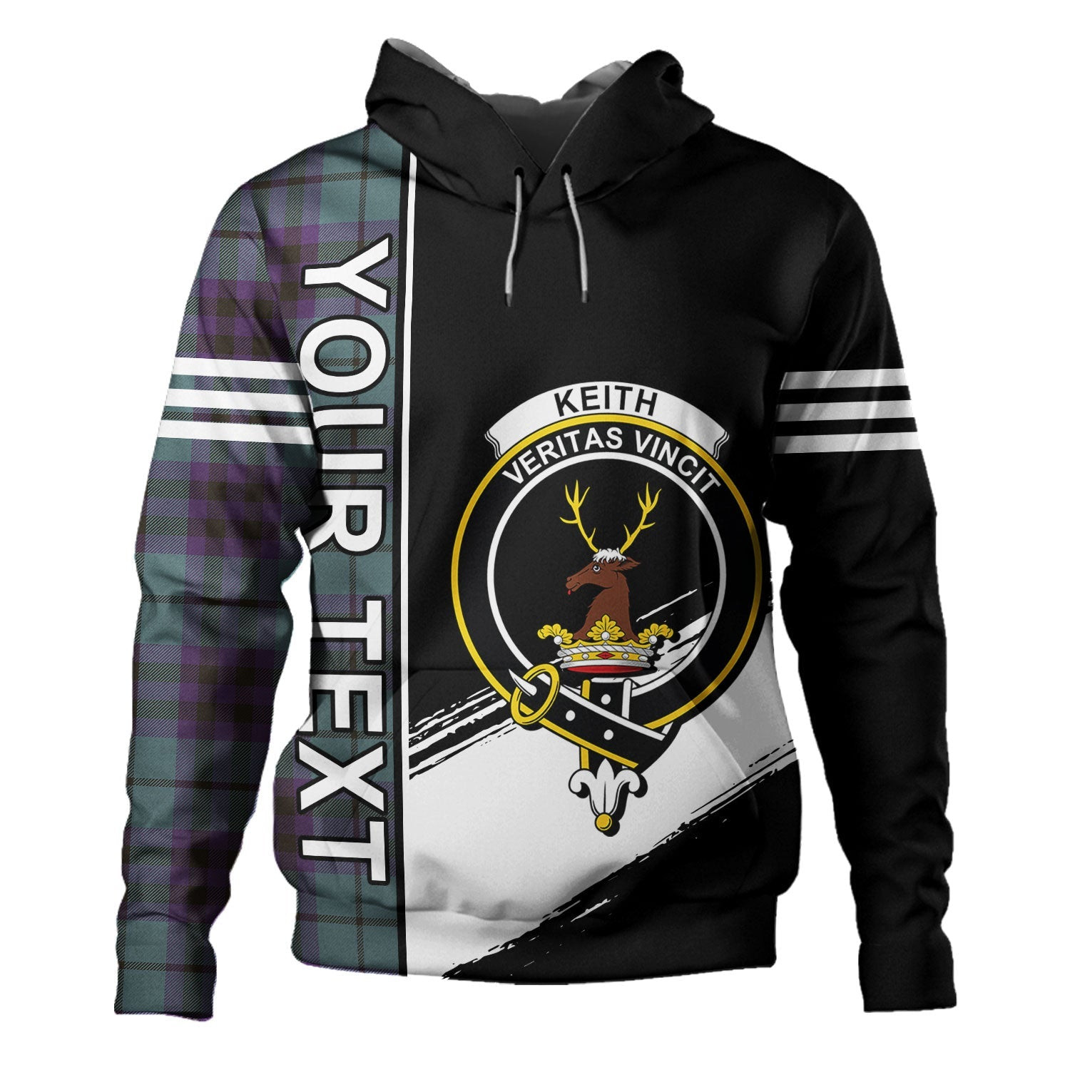ScotsTee Shop Scottish Keith (Austin) Weathered Clan Crest Tartan Hoodie Quarter Personalized