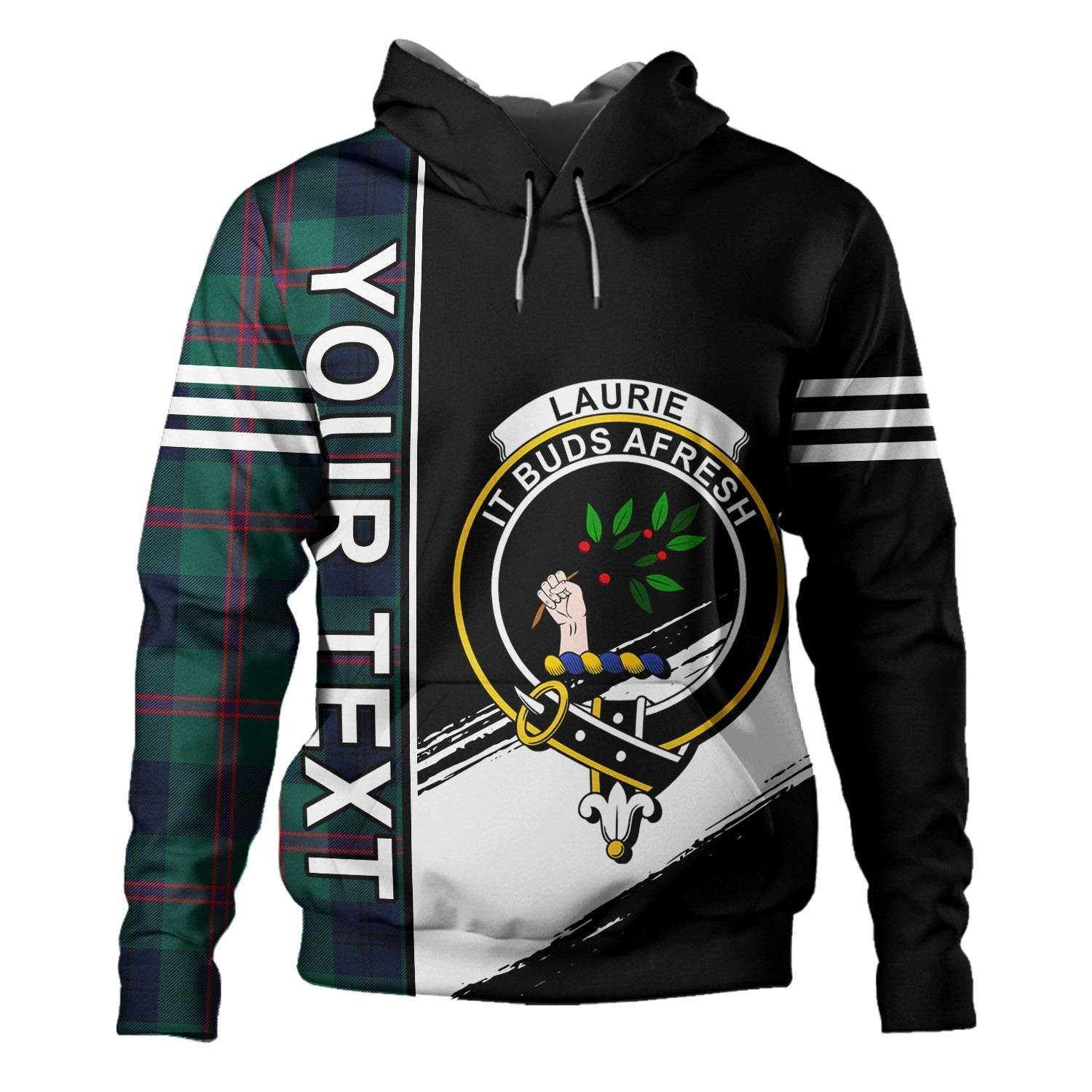 ScotsTee Shop Scottish Laurie Modern Clan Crest Tartan Hoodie Quarter Personalized