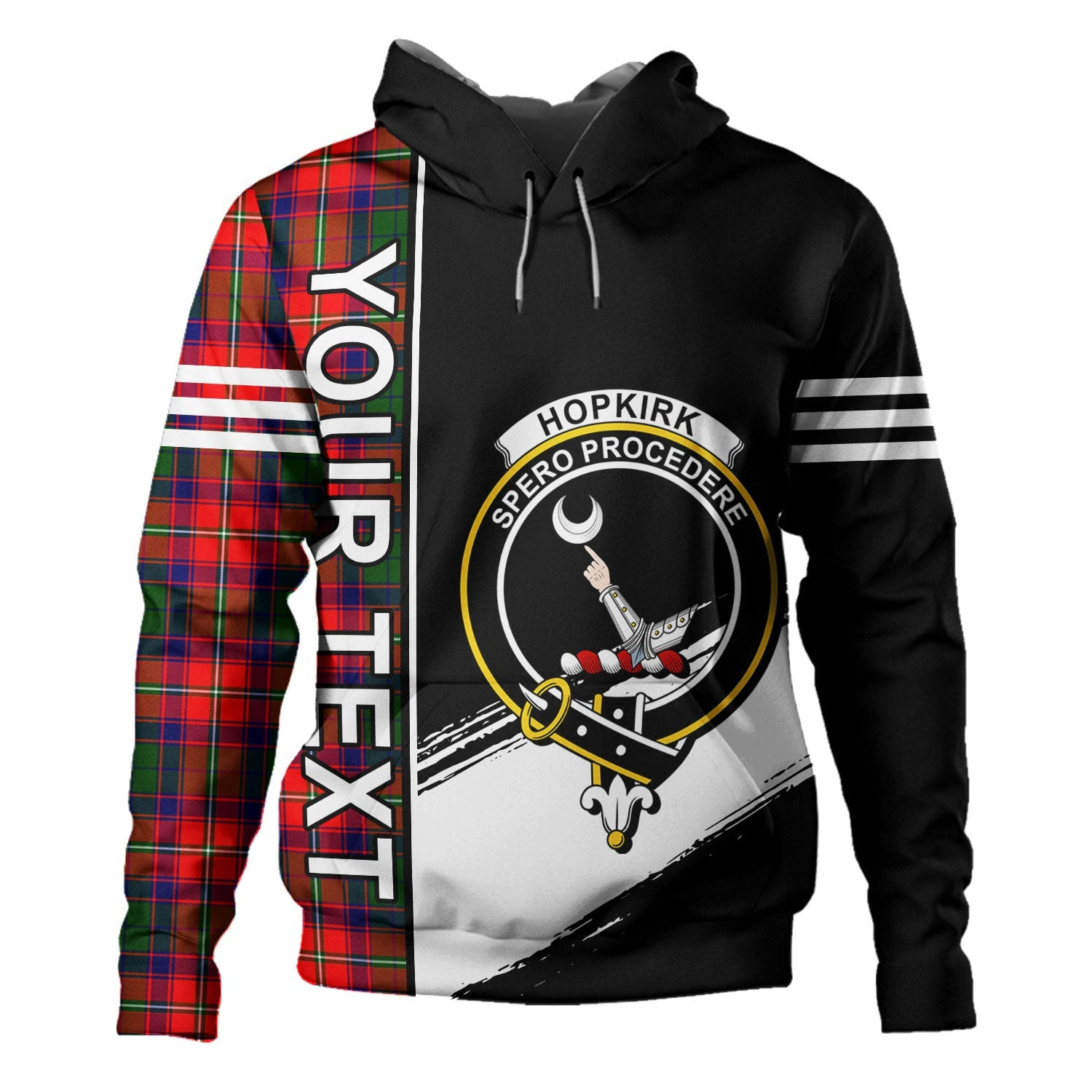 ScotsTee Shop Scottish Hopkirk Clan Crest Tartan Hoodie Quarter Personalized