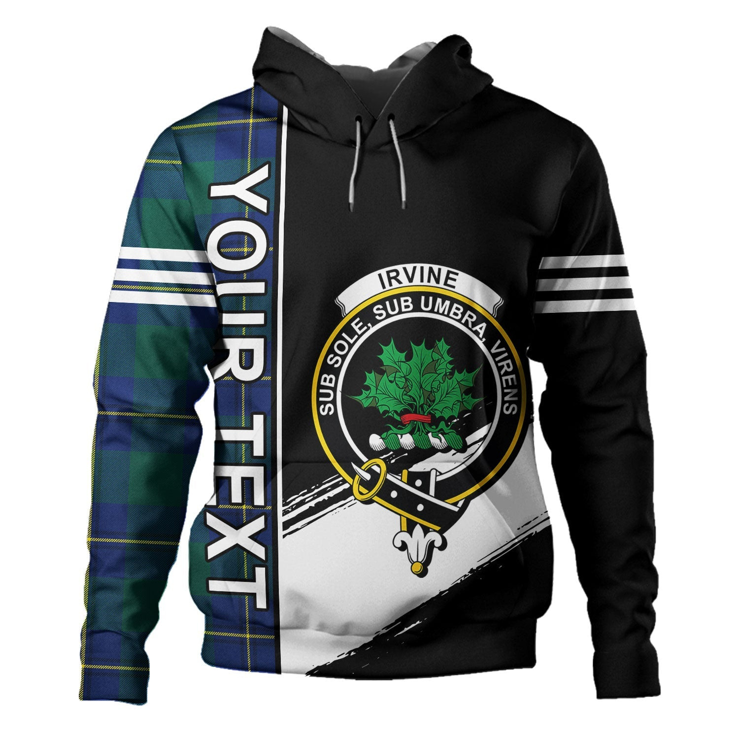 ScotsTee Shop Scottish Irvine of Bonshaw Modern Clan Crest Tartan Hoodie Quarter Personalized