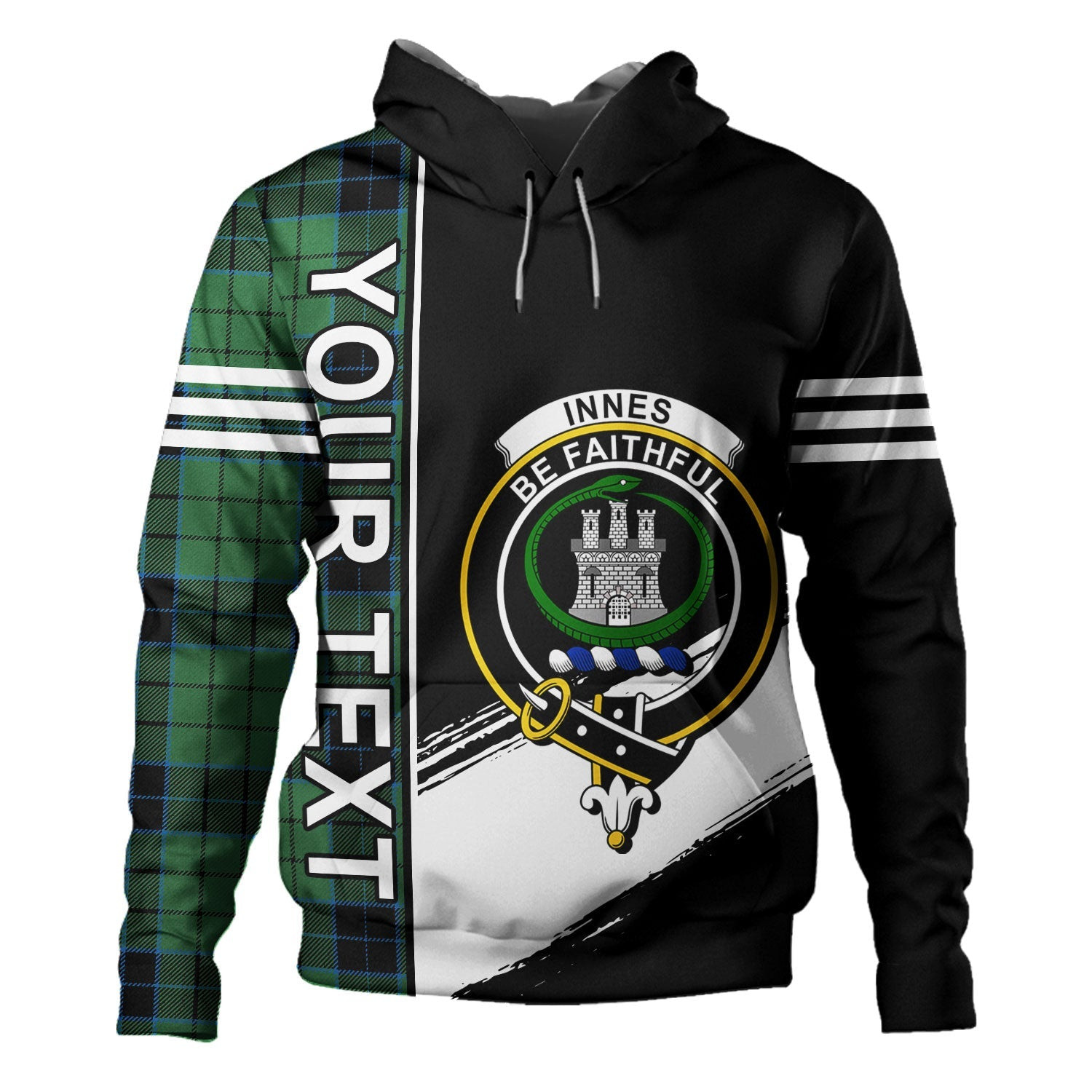 ScotsTee Shop Scottish Innes (Georgina) Clan Crest Tartan Hoodie Quarter Personalized