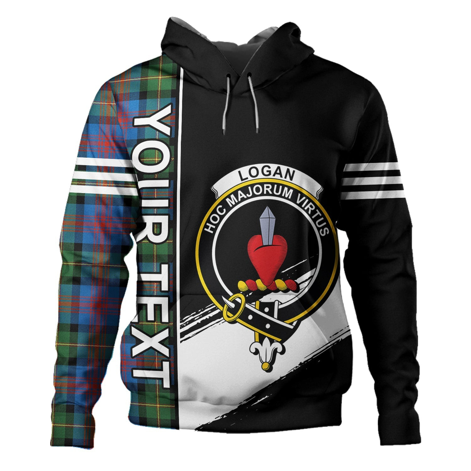 ScotsTee Shop Scottish Logan Ancient Clan Crest Tartan Hoodie Quarter Personalized