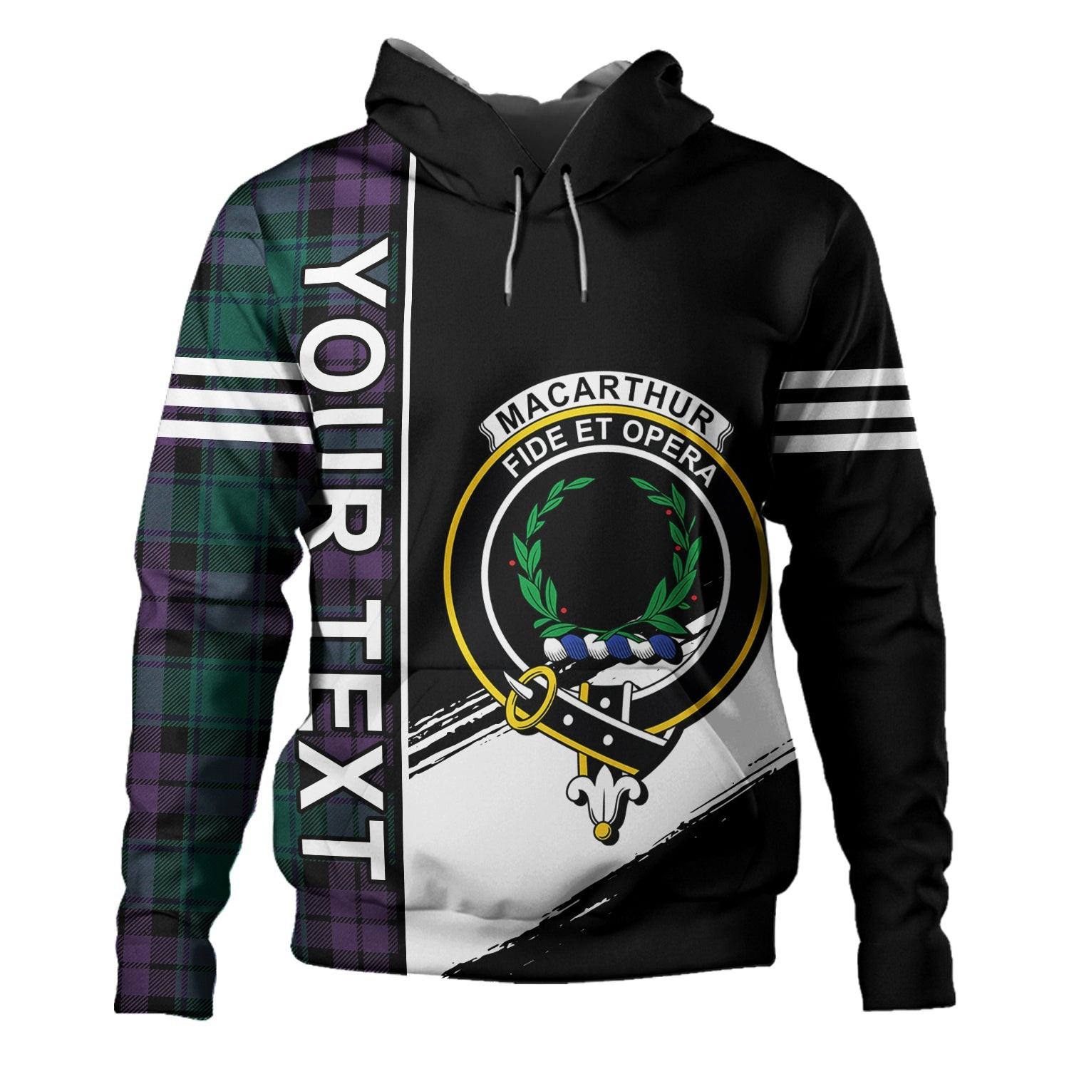 ScotsTee Shop Scottish MacArthur of Milton Modern Clan Crest Tartan Hoodie Quarter Personalized