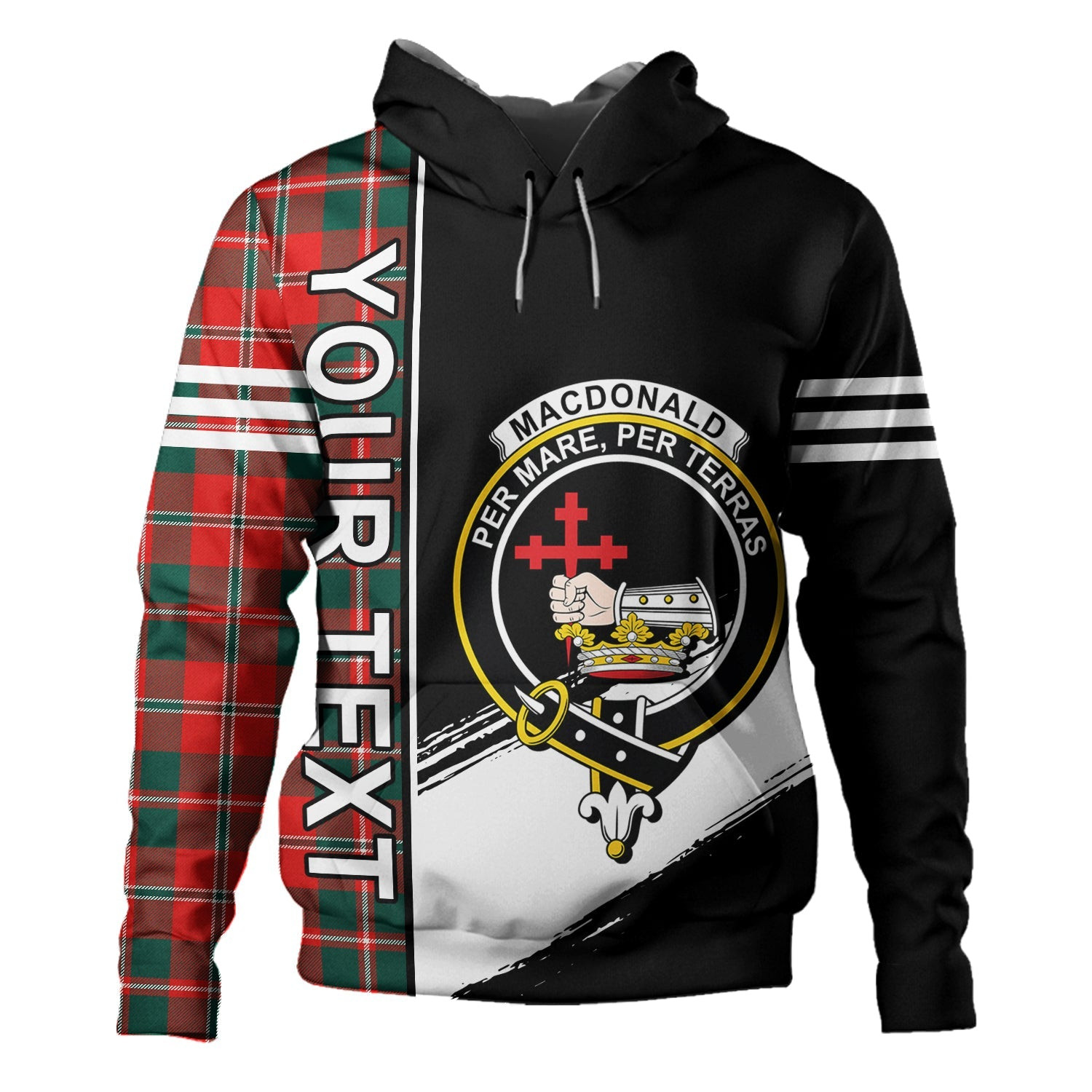 ScotsTee Shop Scottish MacDonald of Glenaladale (Donald of Glenaladale) 2006 Modern Clan Crest Tartan Hoodie Quarter Personalized
