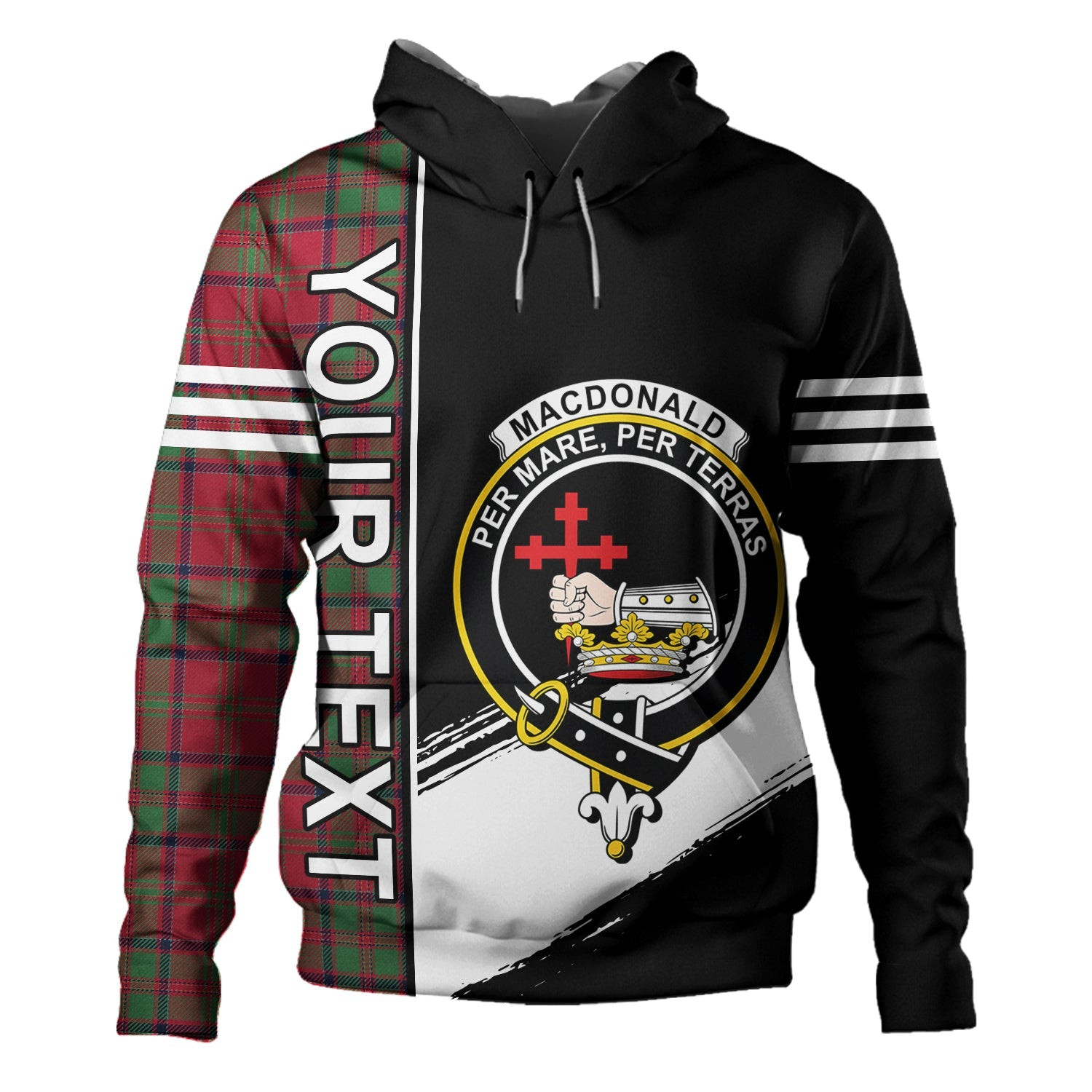 ScotsTee Shop Scottish MacDonald of Glencoe (Donald of Glencoe) Modern Clan Crest Tartan Hoodie Quarter Personalized