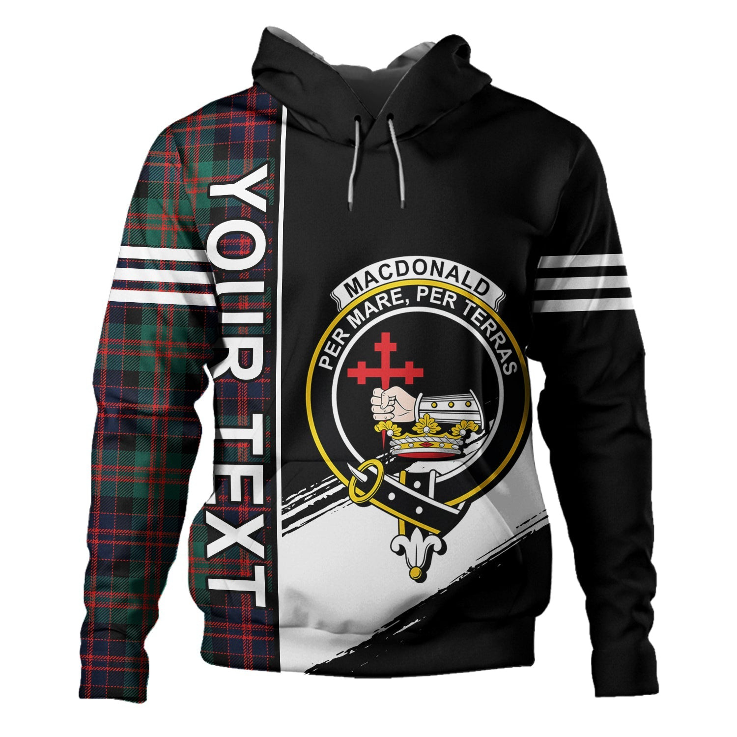 ScotsTee Shop Scottish MacDonald (Donald) Modern Clan Crest Tartan Hoodie Quarter Personalized