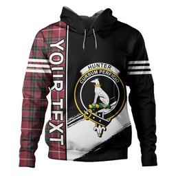 ScotsTee Shop Scottish Hunter of Bute (Hunter Maroon) Weathered Clan Crest Tartan Hoodie Quarter Personalized