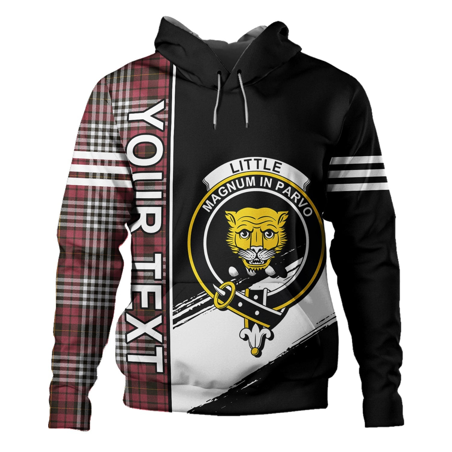 ScotsTee Shop Scottish Little of Morton Rigg Weathered Clan Crest Tartan Hoodie Quarter Personalized