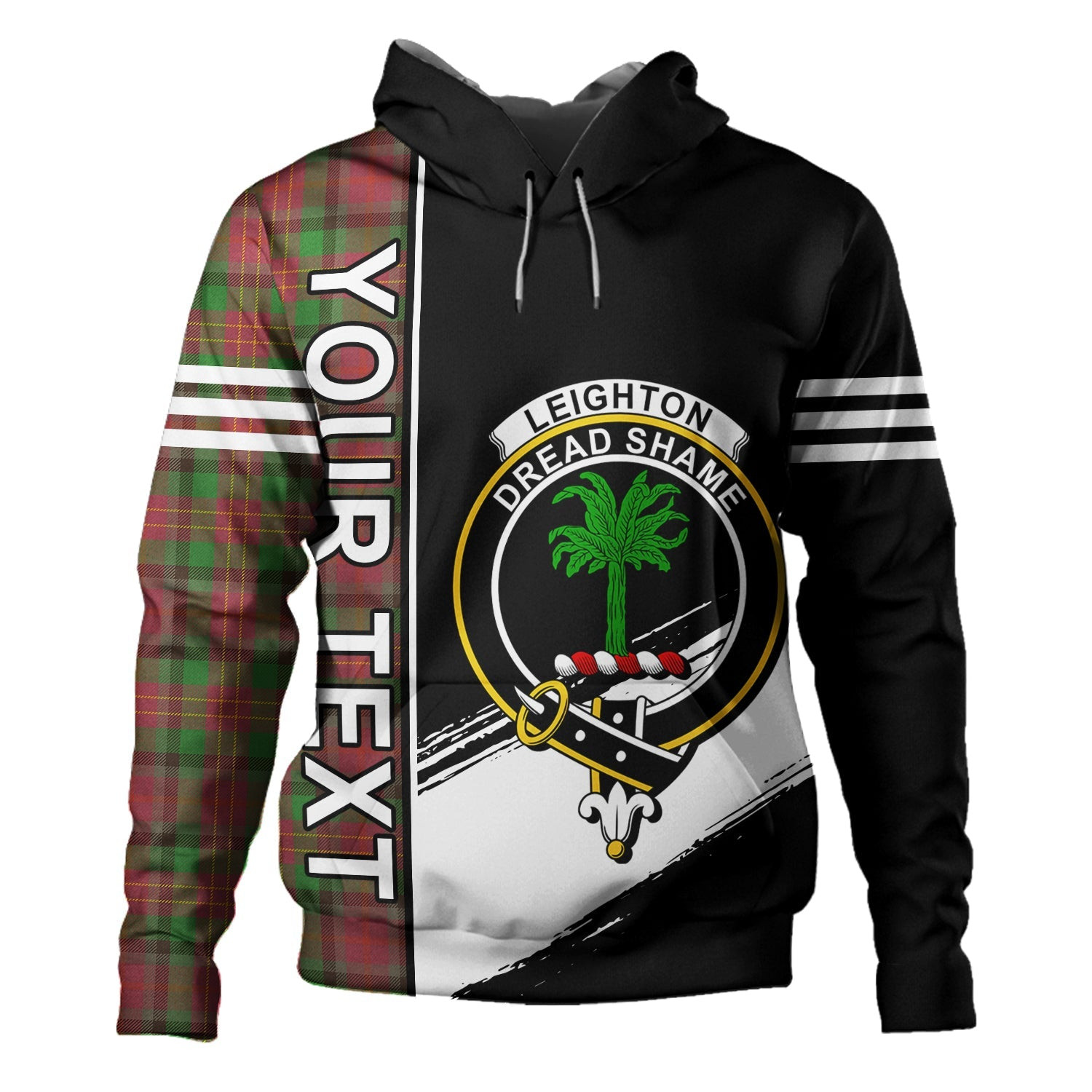 ScotsTee Shop Scottish Leighton Ancient Clan Crest Tartan Hoodie Quarter Personalized