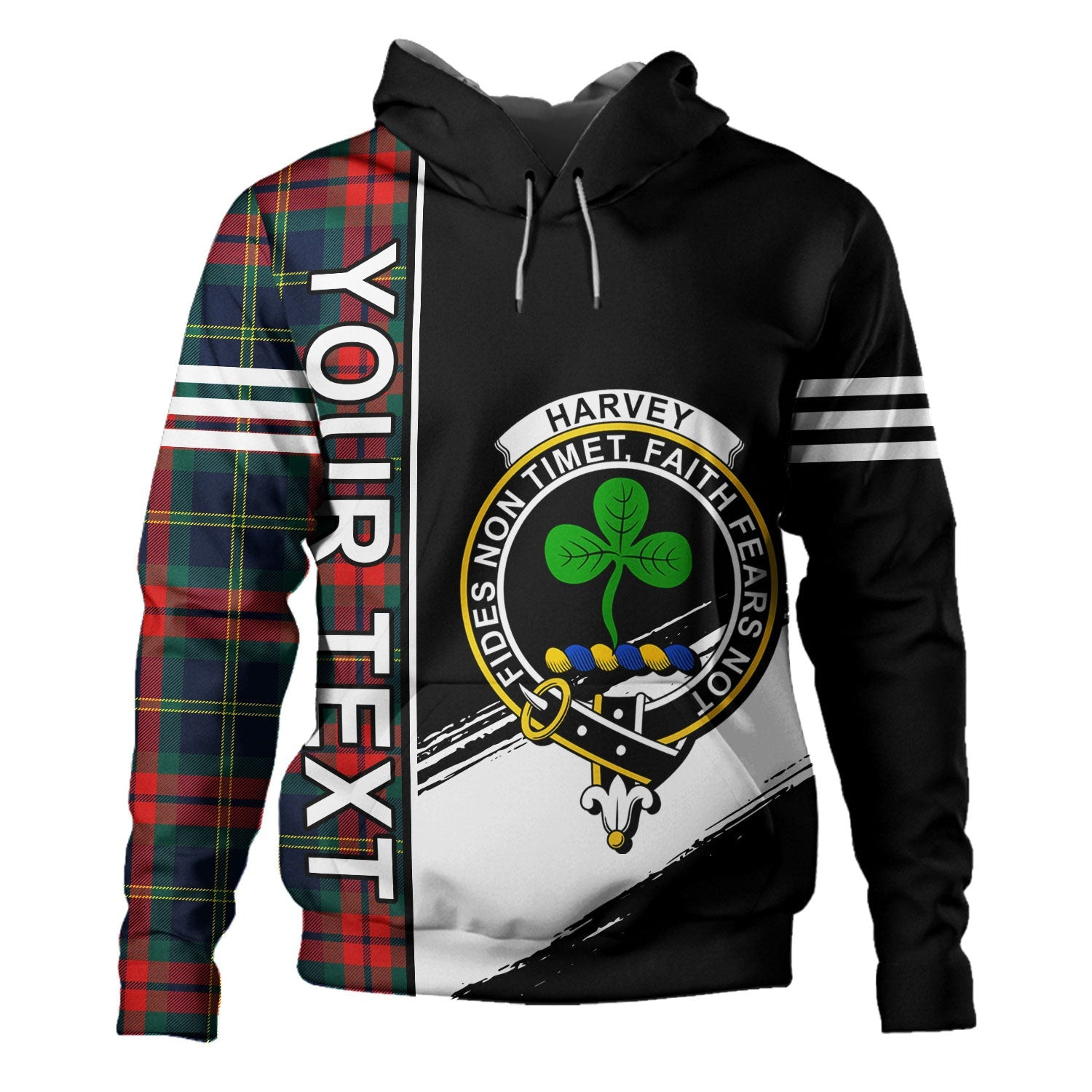 ScotsTee Shop Scottish Harvey Modern Clan Crest Tartan Hoodie Quarter Personalized