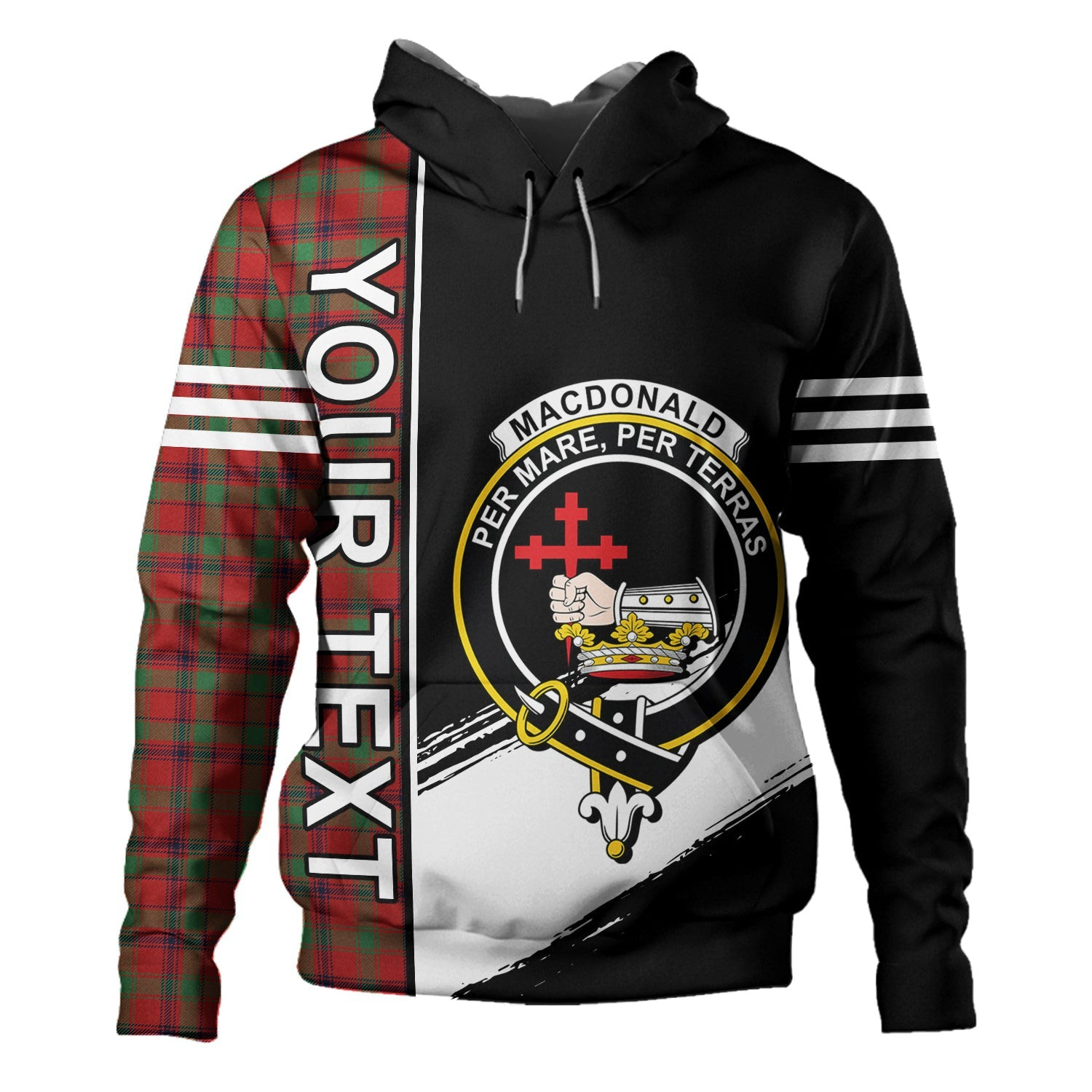 ScotsTee Shop Scottish MacDonald of Aird & Valley (Donald of Aird & Valley) Modern Clan Crest Tartan Hoodie Quarter Personalized