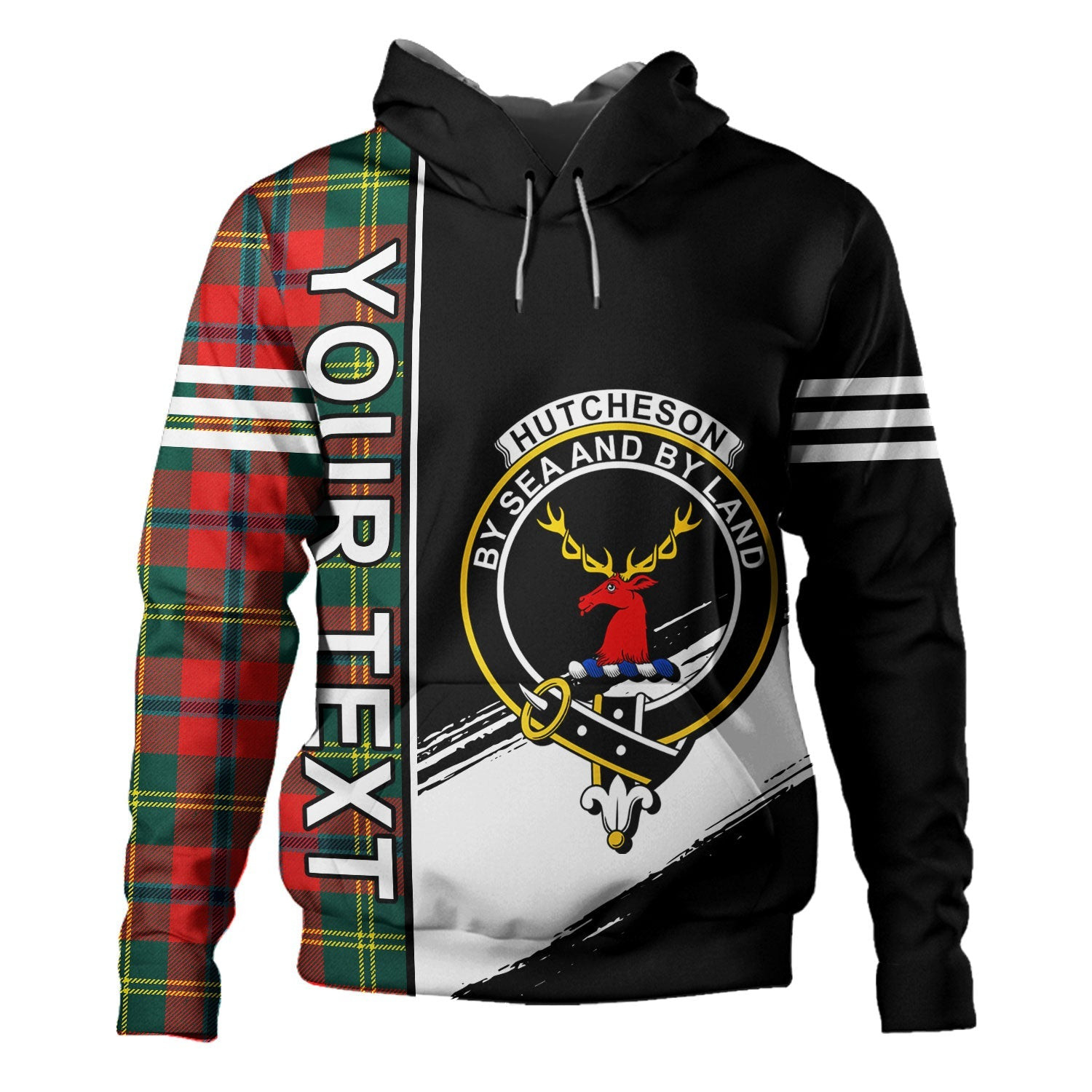 ScotsTee Shop Scottish Hutcheson Modern Clan Crest Tartan Hoodie Quarter Personalized