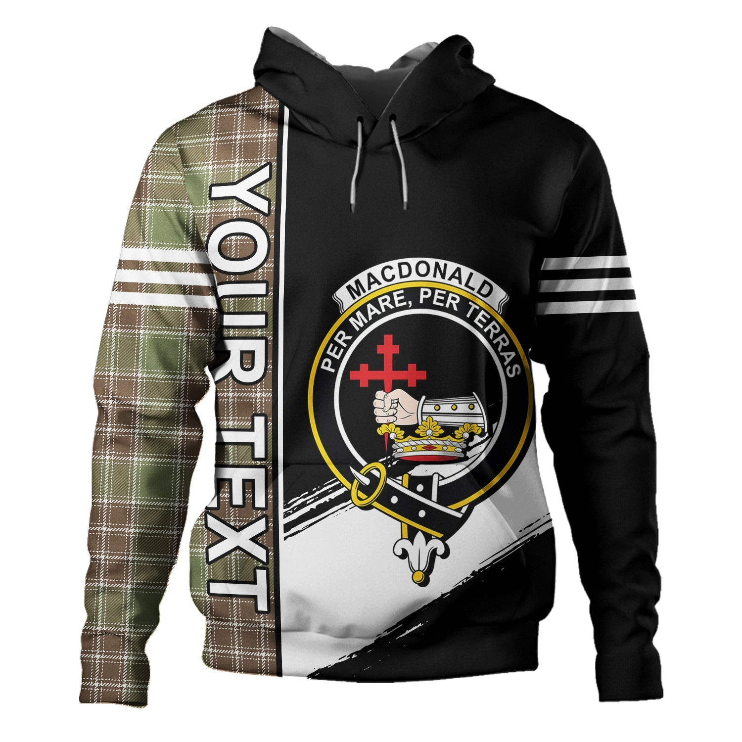 ScotsTee Shop Scottish MacDonald Lord of the Isles; Hunting Weathered Clan Crest Tartan Hoodie Quarter Personalized