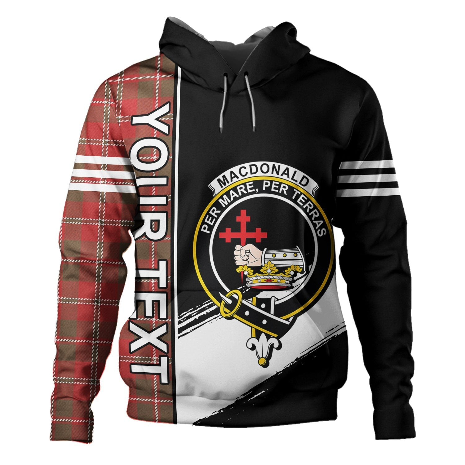 ScotsTee Shop Scottish MacDonald of Glenaladale (Donald of Glenaladale) 2006 Weathered Clan Crest Tartan Hoodie Quarter Personalized