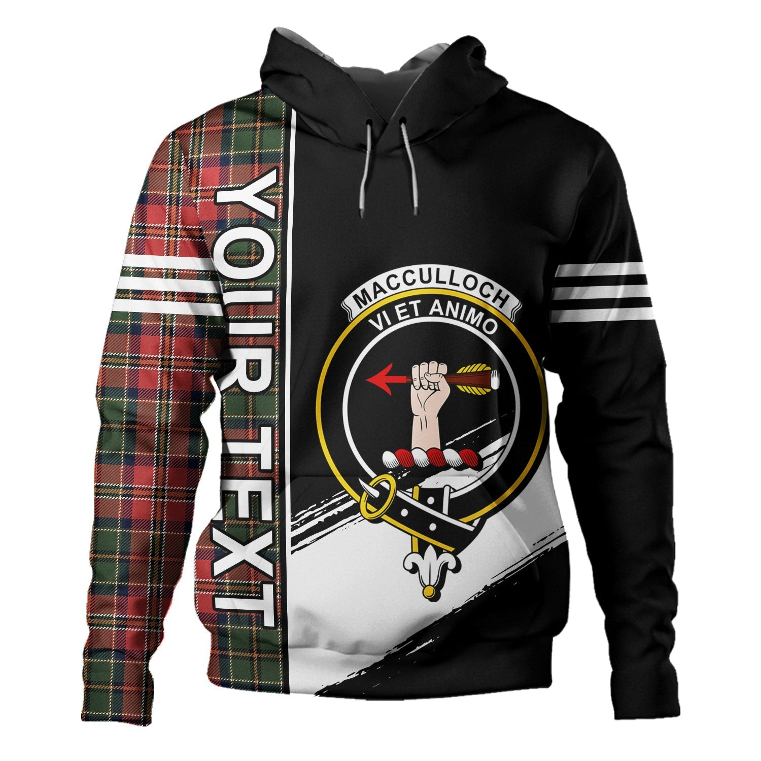 ScotsTee Shop Scottish MacCulloch Ancient Clan Crest Tartan Hoodie Quarter Personalized