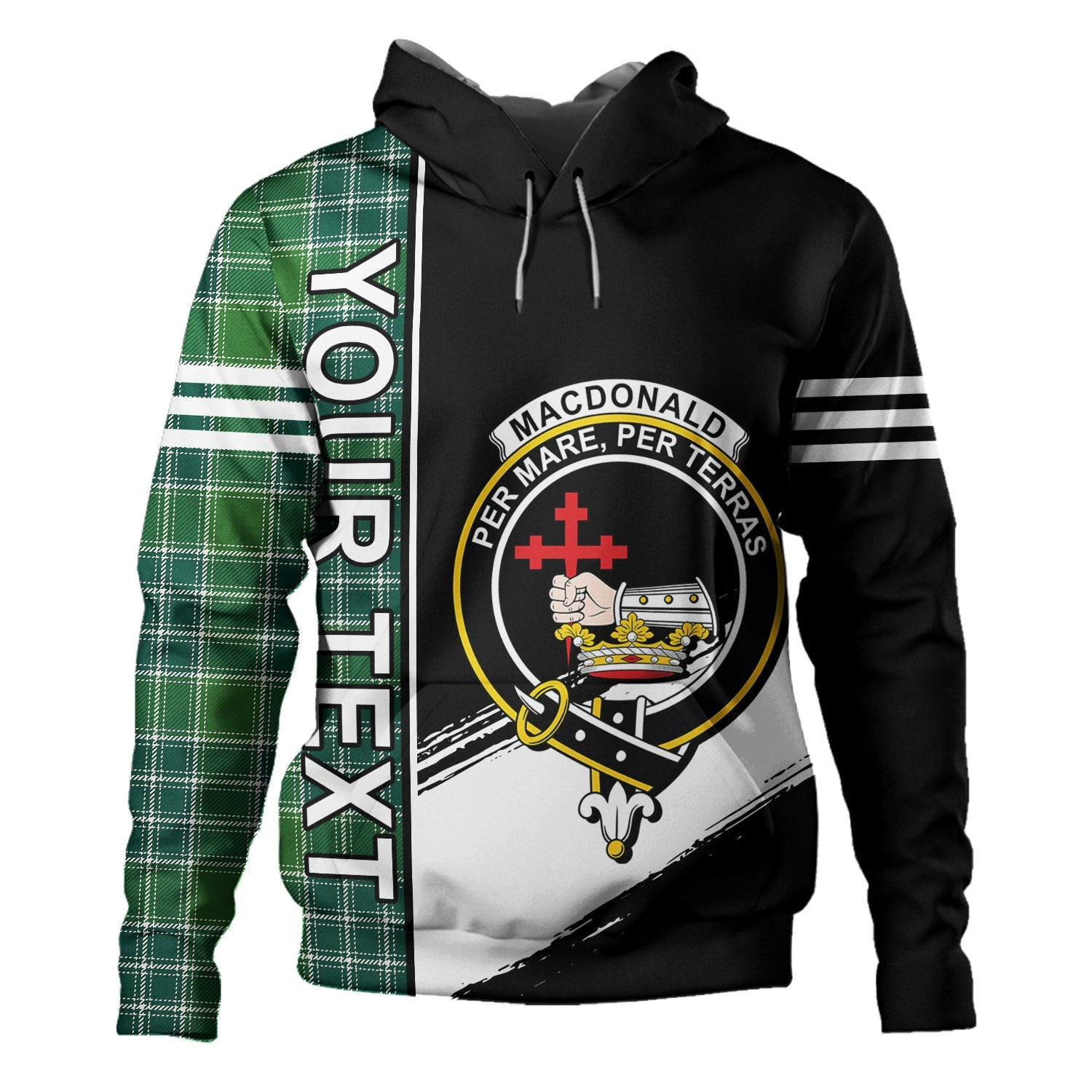ScotsTee Shop Scottish MacDonald Lord of the Isles; Hunting Ancient Clan Crest Tartan Hoodie Quarter Personalized