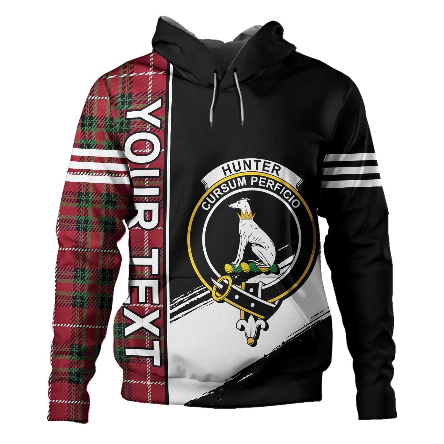 ScotsTee Shop Scottish Hunter of Bute (Michael Maroon) Modern Clan Crest Tartan Hoodie Quarter Personalized