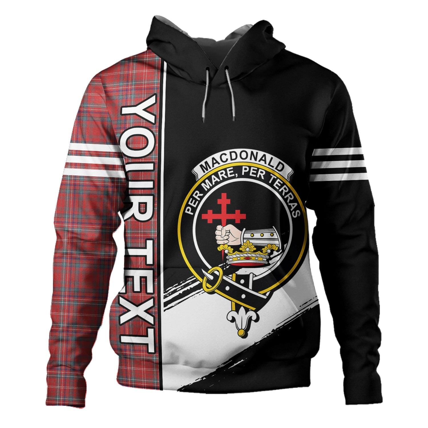 ScotsTee Shop Scottish MacDonald of Staffa (Donald of Staffa) Weathered Clan Crest Tartan Hoodie Quarter Personalized