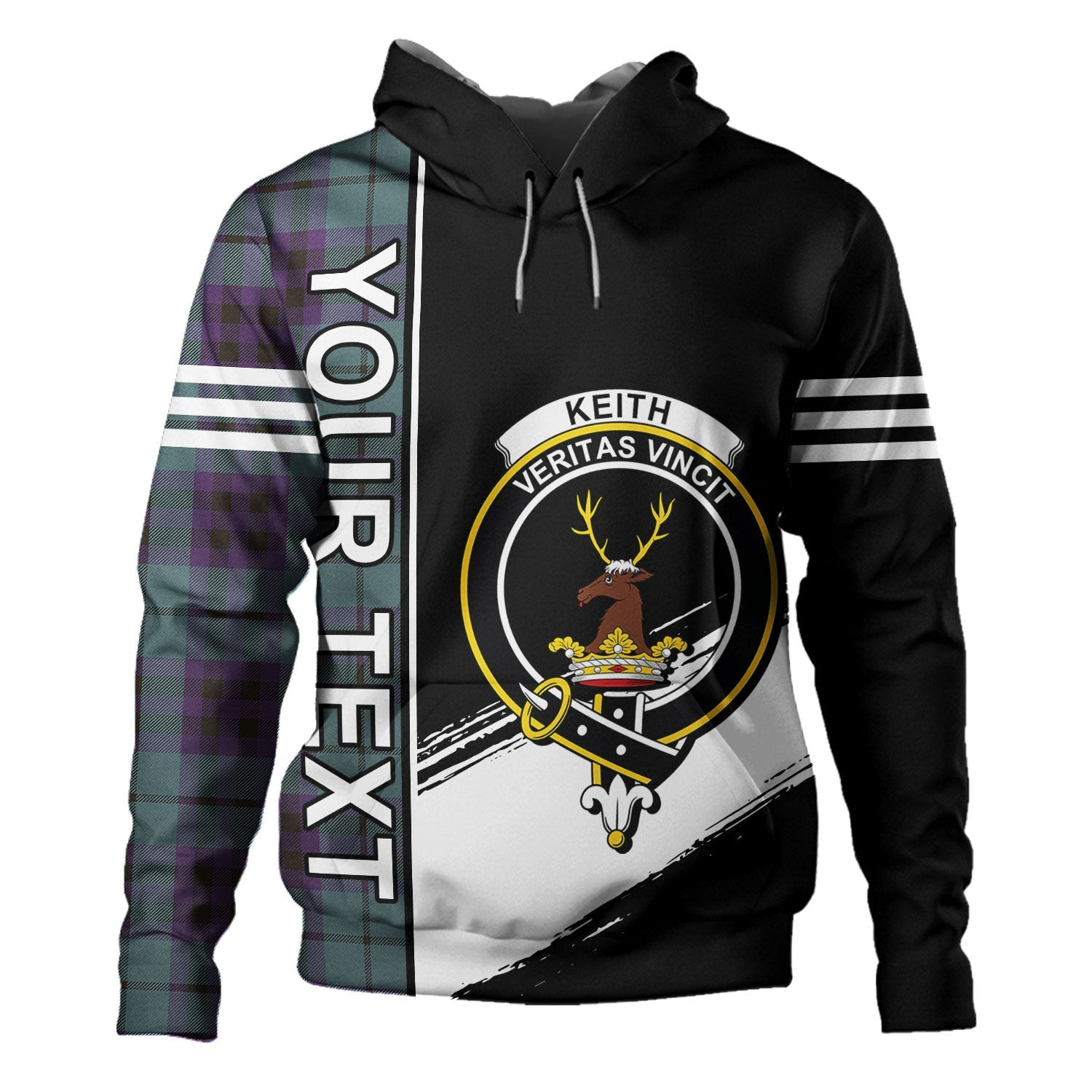 ScotsTee Shop Scottish Keith (Marshall) Weathered Clan Crest Tartan Hoodie Quarter Personalized
