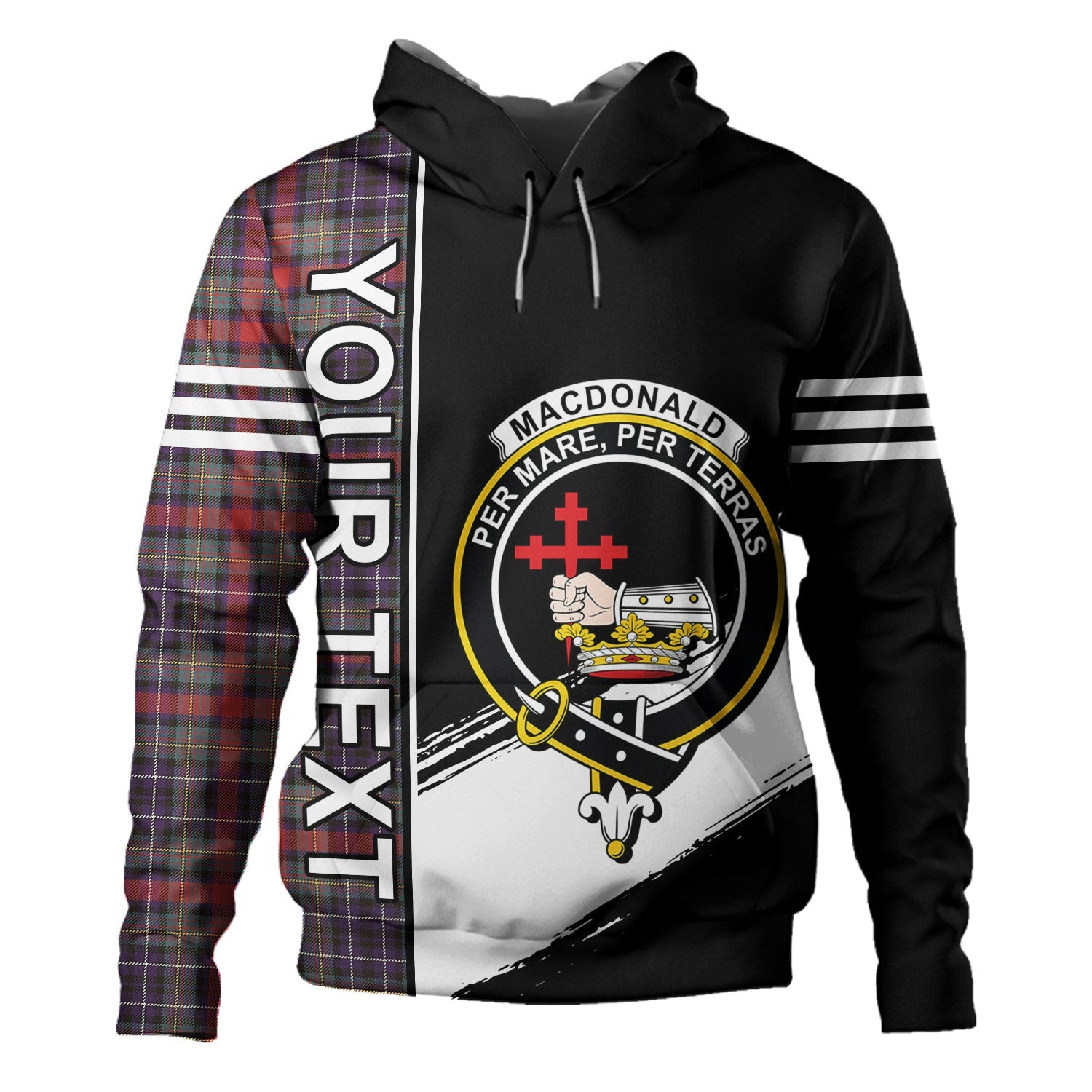 ScotsTee Shop Scottish MacDonald of P.E. Island (Donald of P.E. Island) Weathered Clan Crest Tartan Hoodie Quarter Personalized
