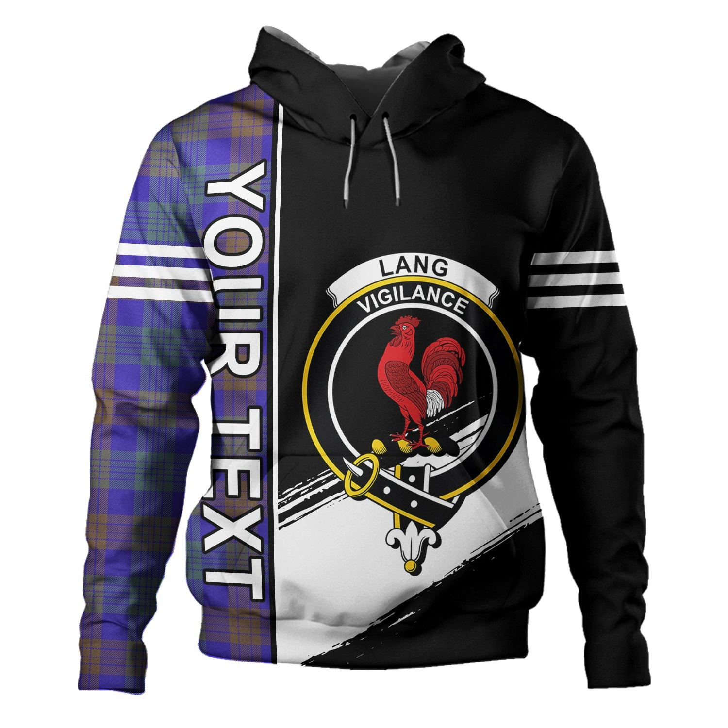 ScotsTee Shop Scottish Lang (Laing) Weathered Clan Crest Tartan Hoodie Quarter Personalized