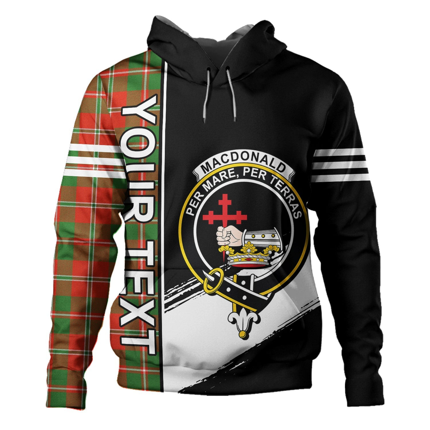 ScotsTee Shop Scottish MacDonald of Glenaladale (Donald of Glenaladale) 2006 Ancient Clan Crest Tartan Hoodie Quarter Personalized