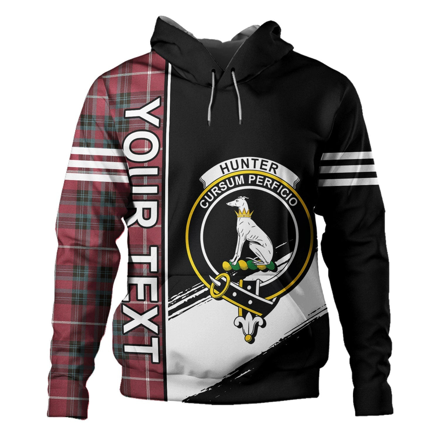 ScotsTee Shop Scottish Hunter of Bute (Michael Maroon) Weathered Clan Crest Tartan Hoodie Quarter Personalized