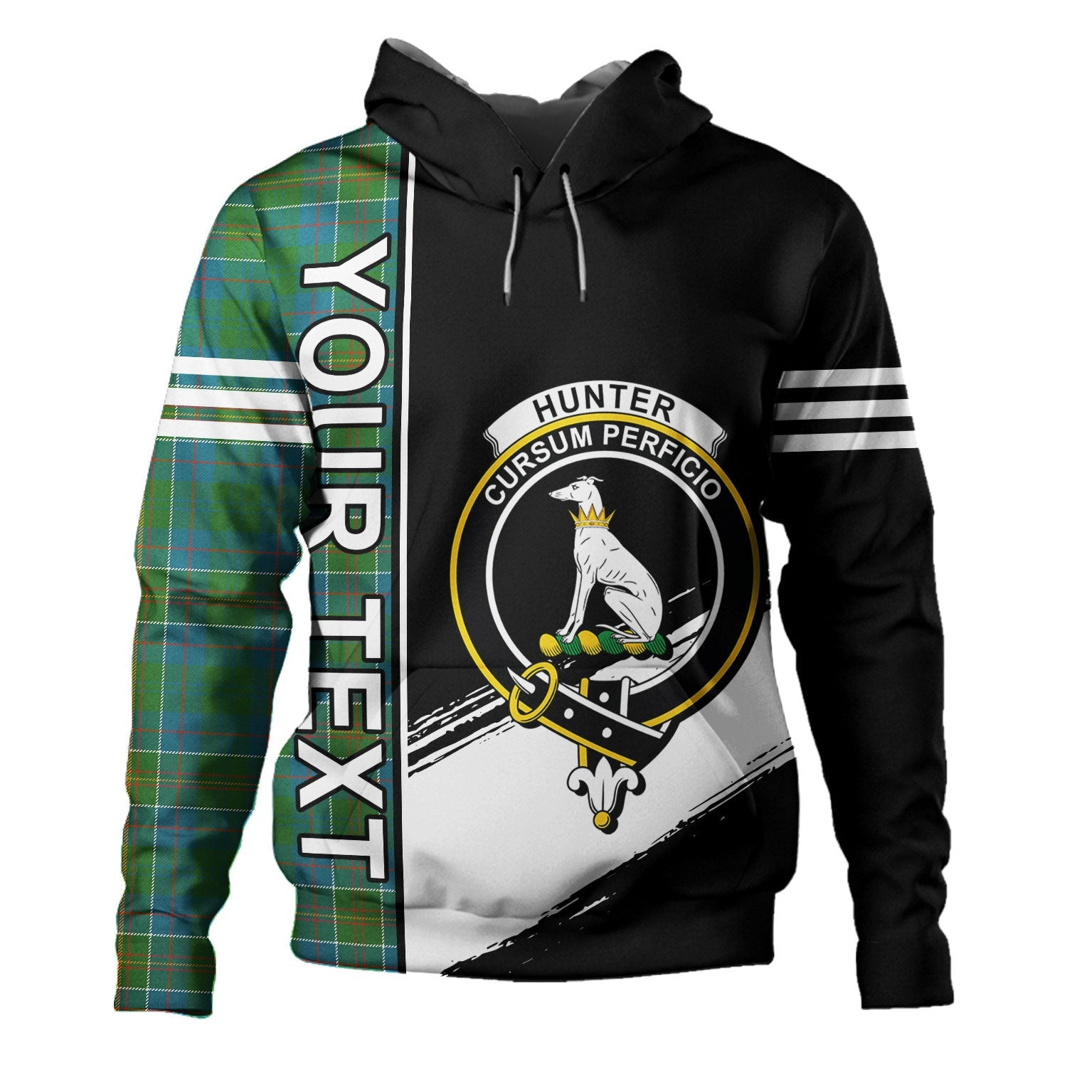 ScotsTee Shop Scottish Hunter of Hunterston (Galbraith of Hunterston) Ancient Clan Crest Tartan Hoodie Quarter Personalized
