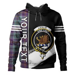 ScotsTee Shop Scottish Leslie of the Hebrides Weathered Clan Crest Tartan Hoodie Quarter Personalized
