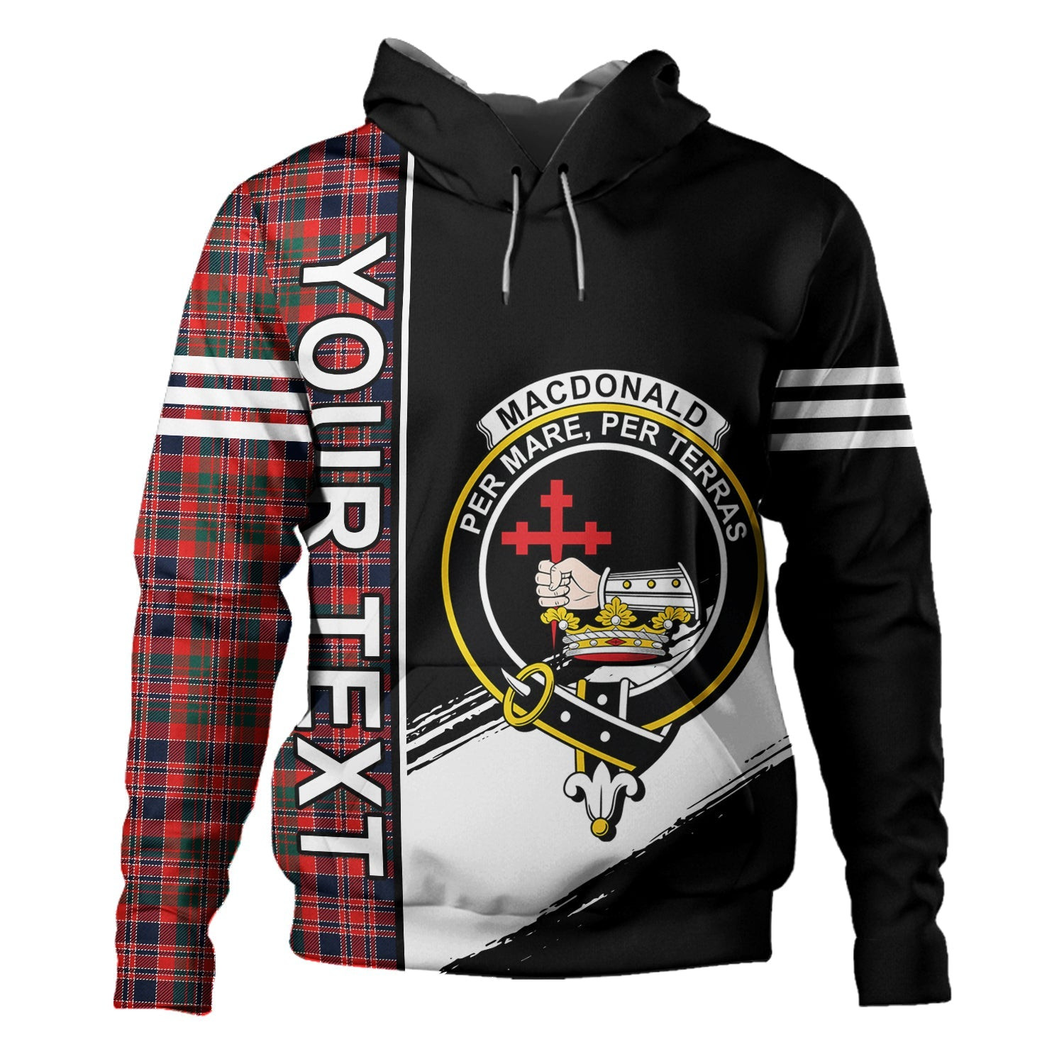 ScotsTee Shop Scottish MacDonald of Boisdale (Donald Boisdale) Modern Clan Crest Tartan Hoodie Quarter Personalized
