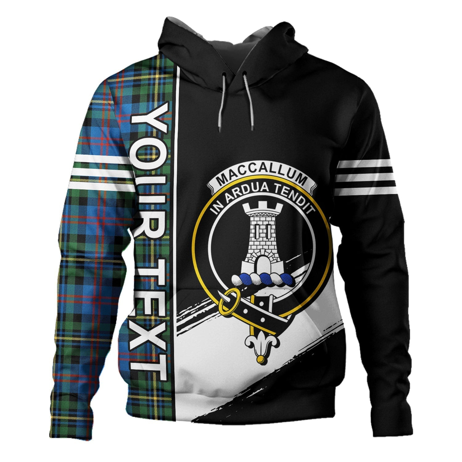 ScotsTee Shop Scottish MacCallum of Berwick Ancient Clan Crest Tartan Hoodie Quarter Personalized