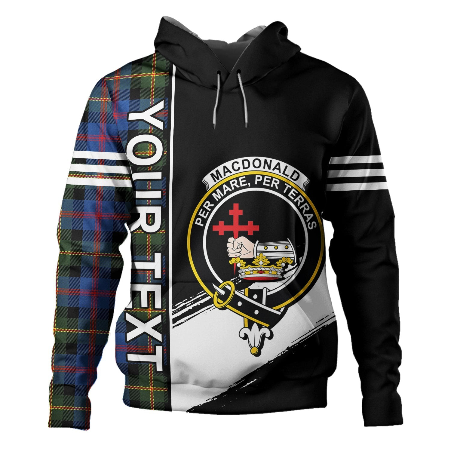 ScotsTee Shop Scottish MacDonald of Borrodale (Donald Borrodale Historic) Modern Clan Crest Tartan Hoodie Quarter Personalized