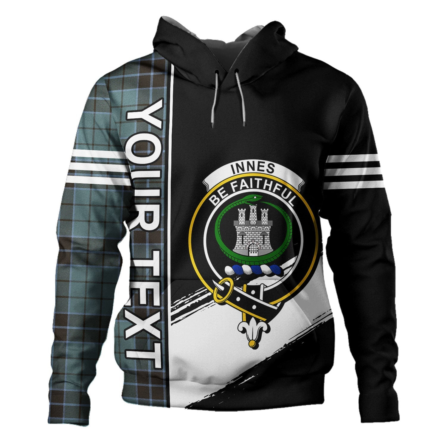ScotsTee Shop Scottish Innes (Georgina) Weathered Clan Crest Tartan Hoodie Quarter Personalized