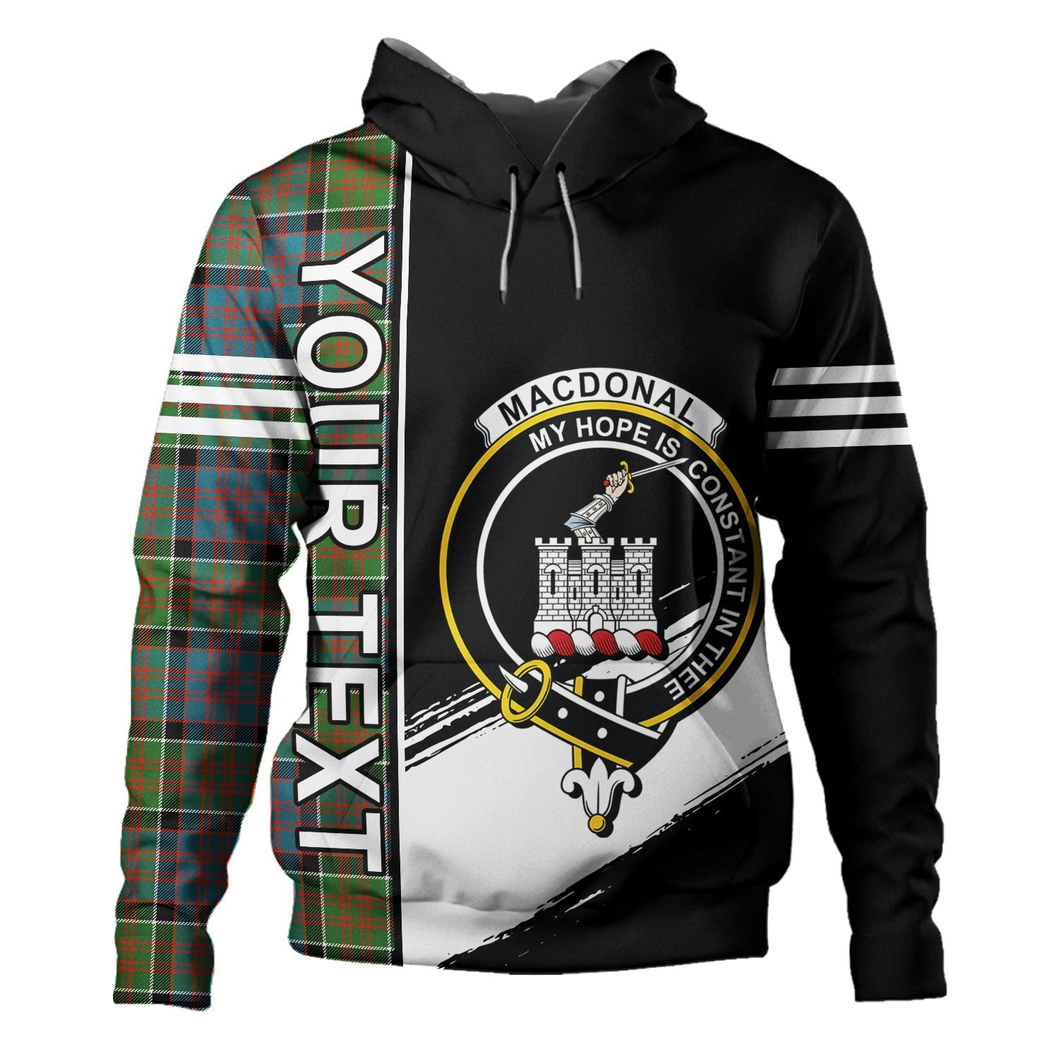 ScotsTee Shop Scottish MacDonald of Clanranald (Donald of Clanranald) Ancient Clan Crest Tartan Hoodie Quarter Personalized