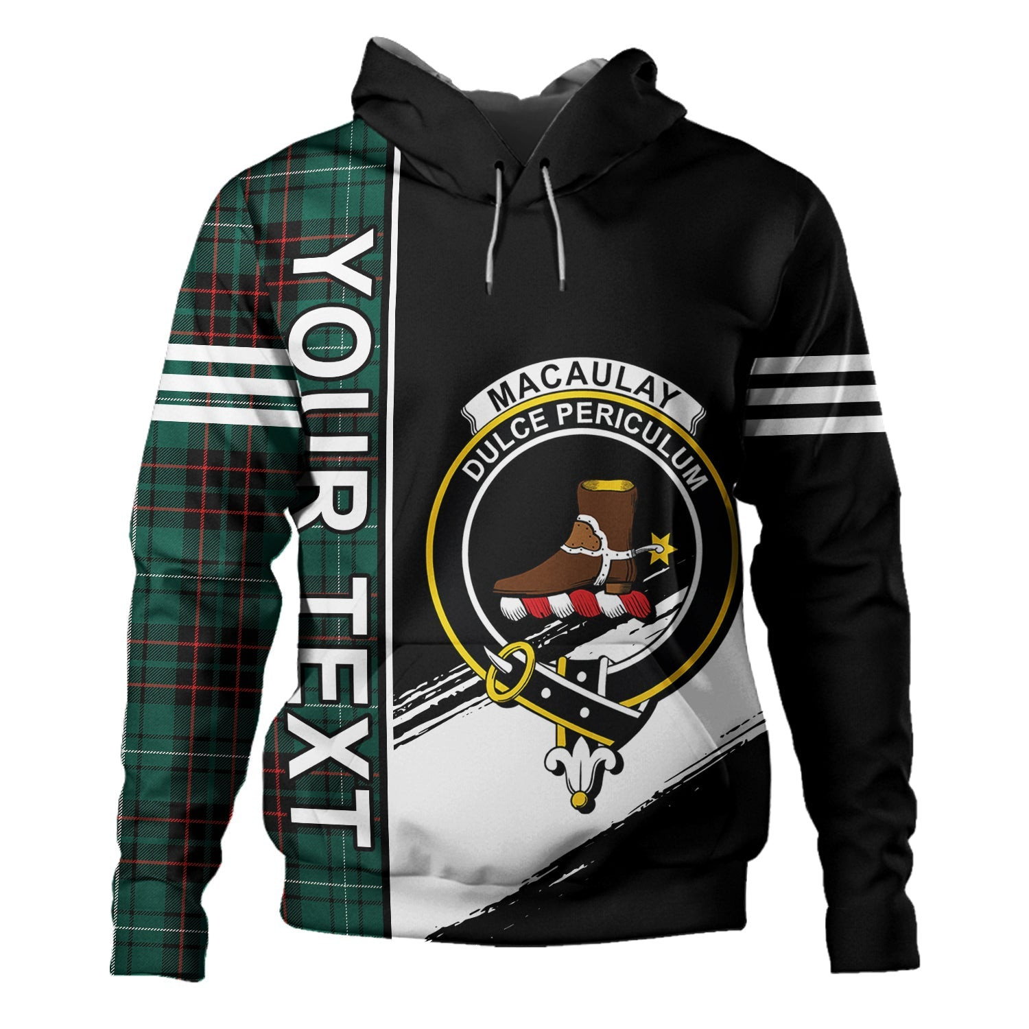ScotsTee Shop Scottish MacAulay of Lewis Modern Clan Crest Tartan Hoodie Quarter Personalized
