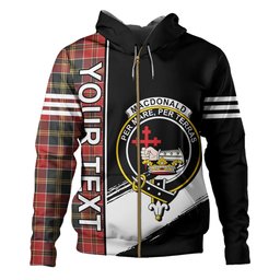 ScotsTee Shop Scottish MacDonald of Kingsburgh (Donald of Kingsburgh) Weathered Clan Crest Tartan Hoodie Quarter Personalized