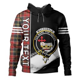 ScotsTee Shop Scottish MacDonald of Kingsburgh (Donald of Kingsburgh) Weathered Clan Crest Tartan Hoodie Quarter Personalized