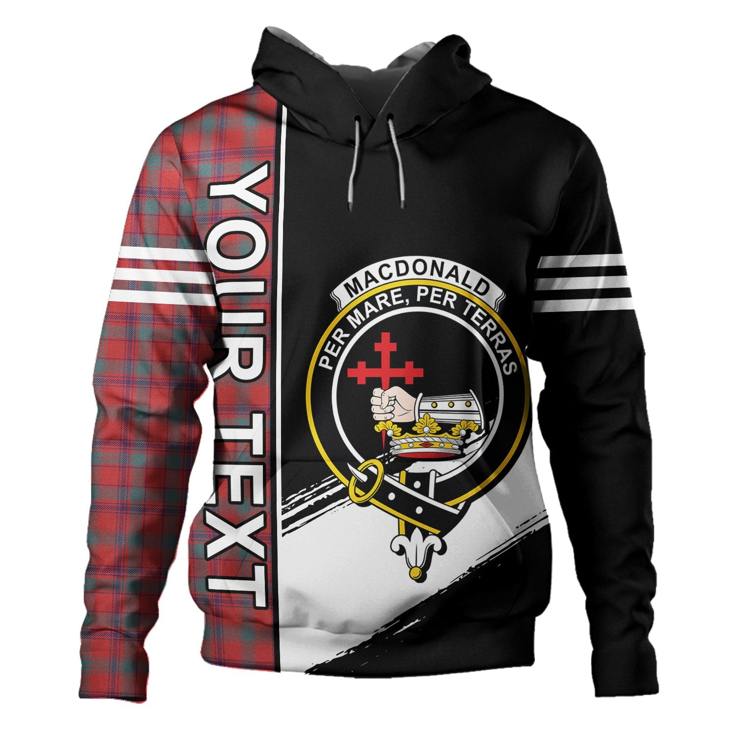 ScotsTee Shop Scottish MacDonald of Aird & Valley (Donald of Aird & Valley) Weathered Clan Crest Tartan Hoodie Quarter Personalized