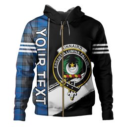ScotsTee Shop Scottish Kinnaird Ancient Clan Crest Tartan Hoodie Quarter Personalized