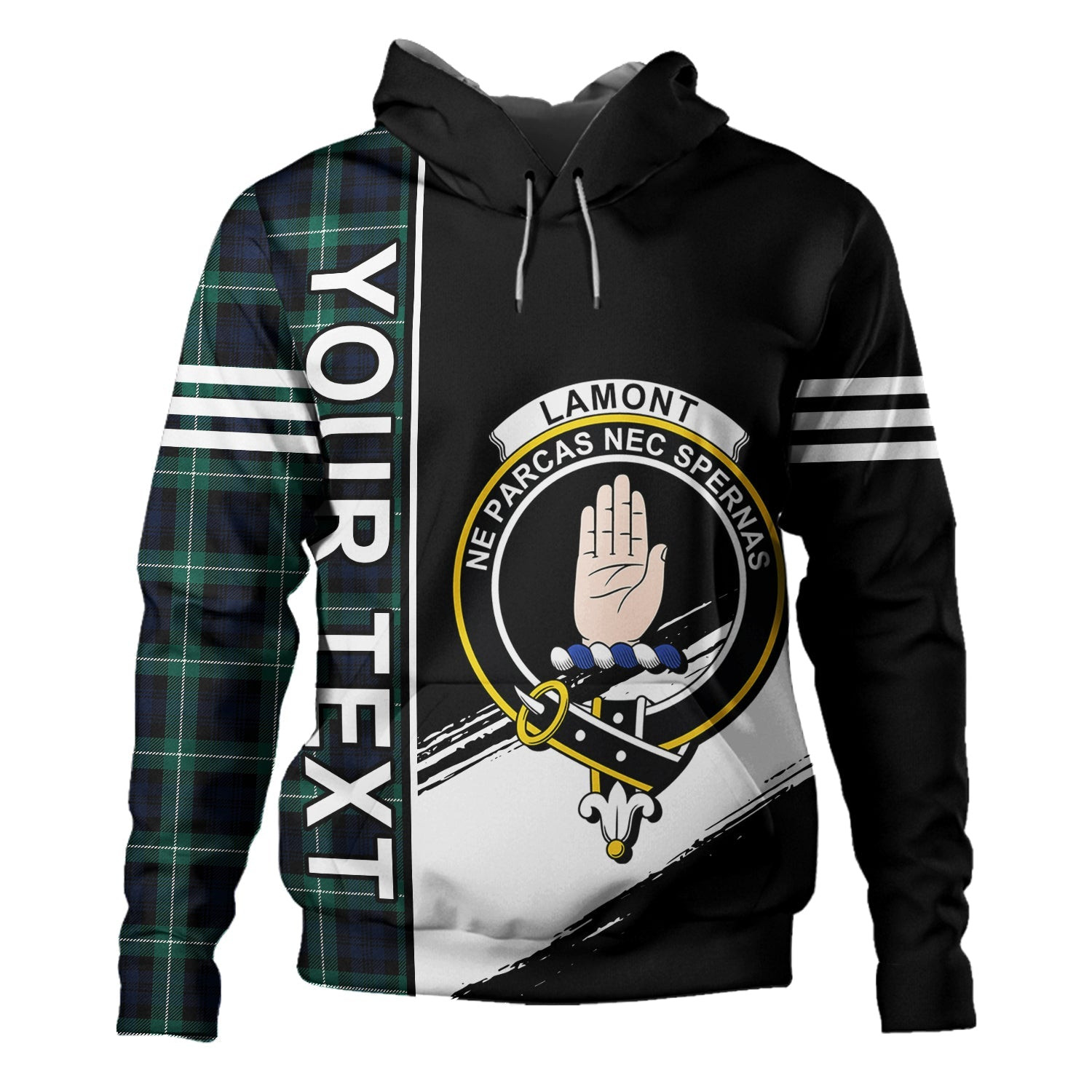 ScotsTee Shop Scottish Lamont (MacLamont) Modern Clan Crest Tartan Hoodie Quarter Personalized