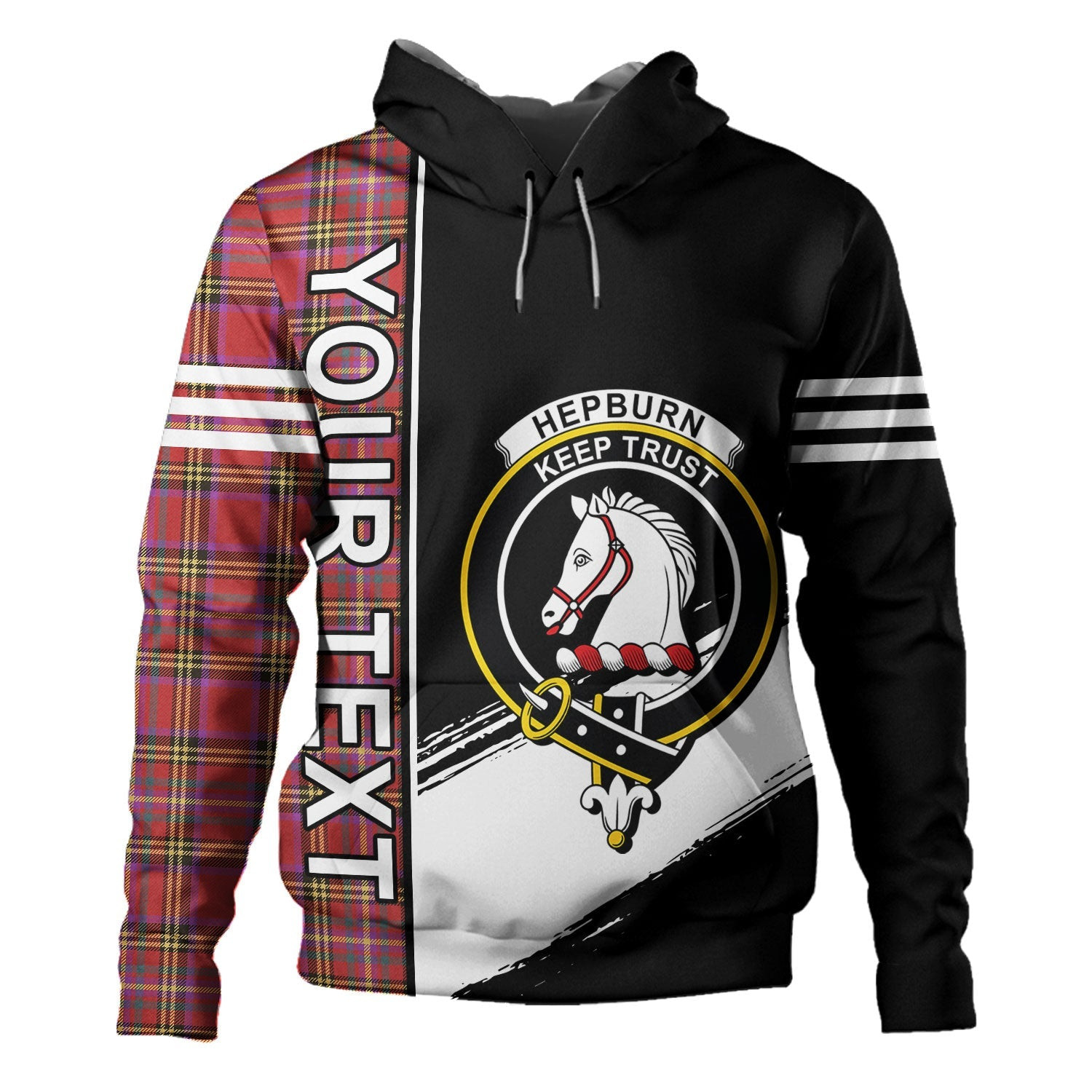 ScotsTee Shop Scottish Hepburn Weathered Clan Crest Tartan Hoodie Quarter Personalized